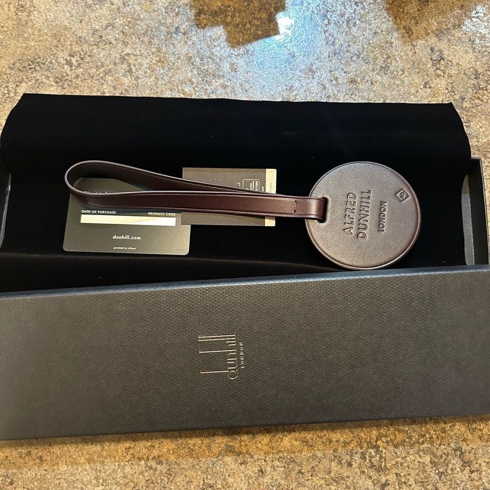 NWT Luggage Tag Leather Alfred Dunhill London Dark Brown